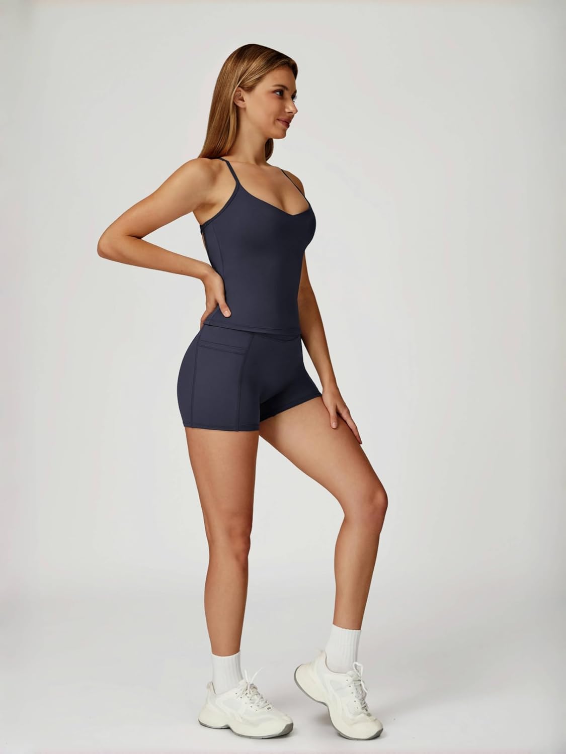 ABOCIW Workout Sets for Women Criss Cross Tank Top Crossover Waist Biker Shorts with Pockets 2 Piece Gym Yoga Outfits - Image 5