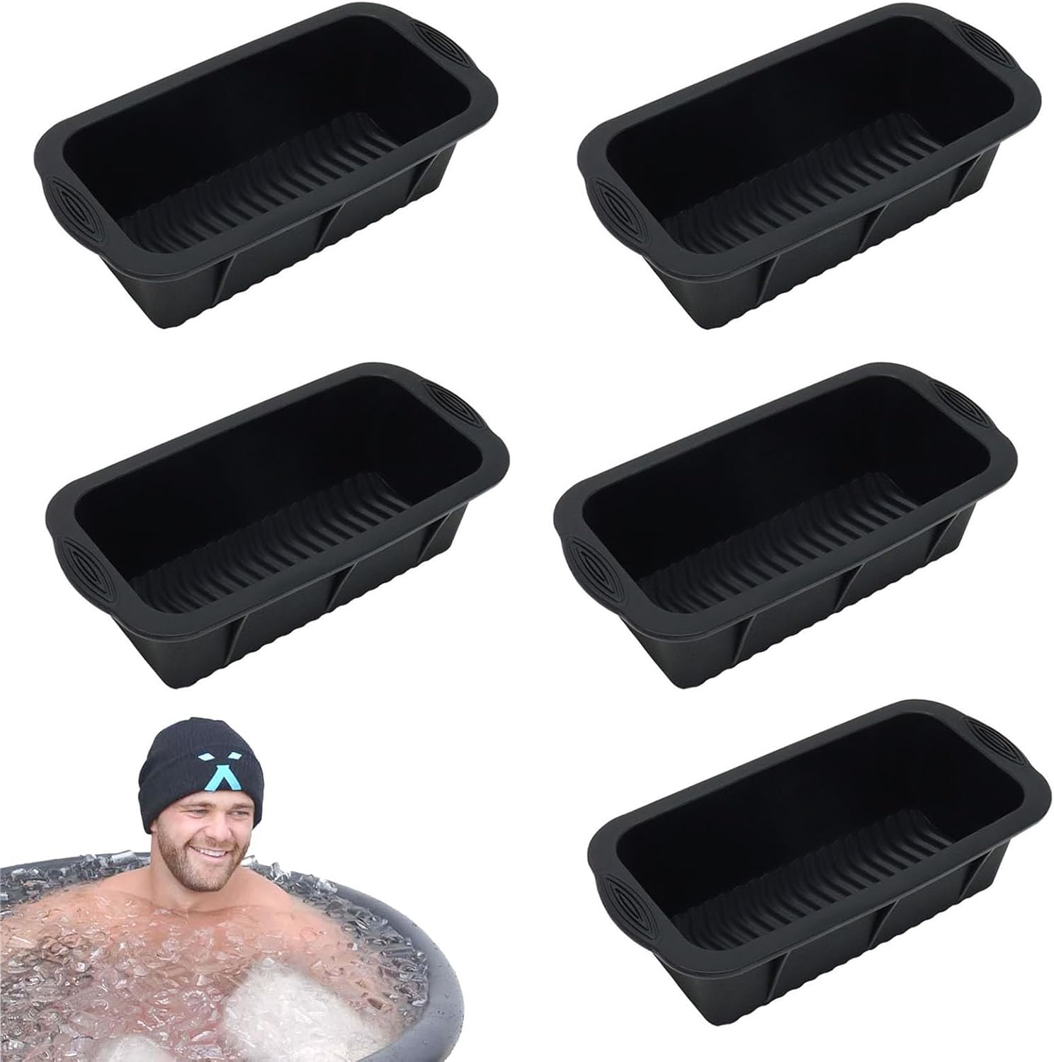 Extra Large Ice Block Mold for Ice Bath, 5Pcs Black Ice Bath Ice Mold for Cold Plunge or Coolers, Large Silicone Ice Molds for Ice Bath Cooler Accessories