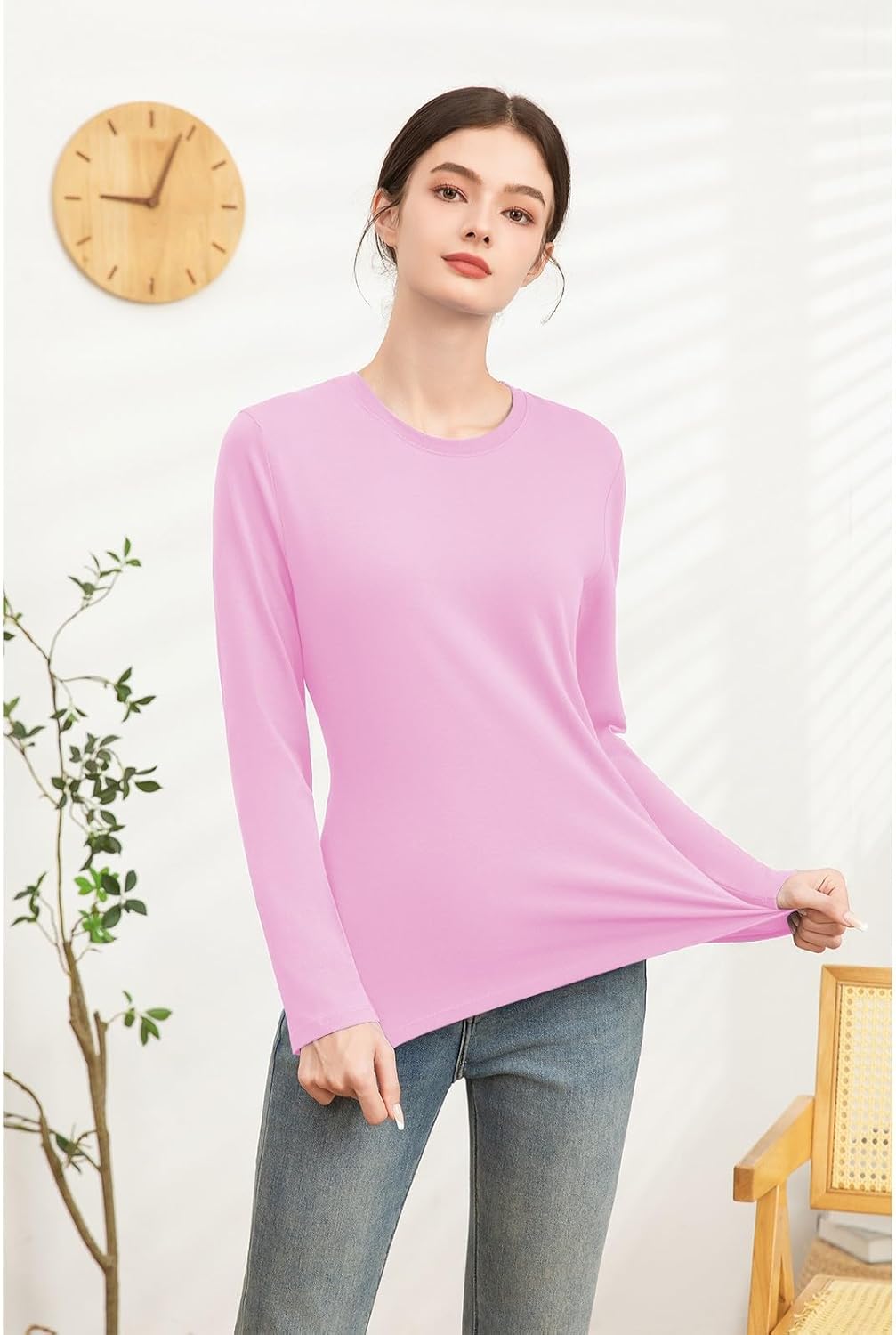 Cotton Long Sleeve Shirts for Women Slim Fit Basic Tees Underscrub Tshirts Crewneck Undershirts Casual Plain Tops - Image 3