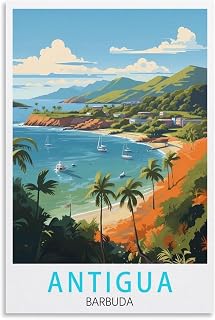 BEXYQVRI Antigua Barbuda Vintage Travel Poster 12x18inch(30x45cm) Canvas Wall Art Print Picture Paintings for Living Room Bedroom Decor