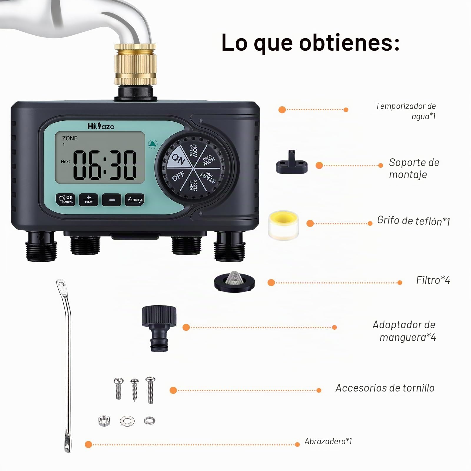 Temporizador de Riego 4 Salidas, Programador riego automatico 4 Programas Independientes, Función Retardo Lluvia, IP54 Resistente al Agua para Jardín, Césped, Invernadero