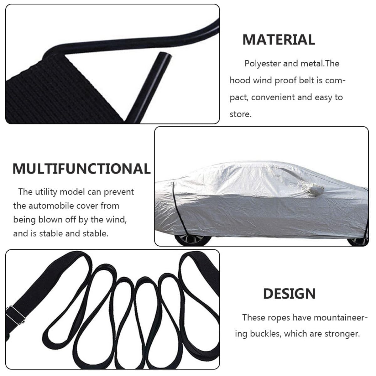 Correas Elásticas para Funda Coche Exterior de 4,4m Hebillas Ajustables, Cinturón de Fijación Resistente y Fácil de Desmontar para Cubrir Coches