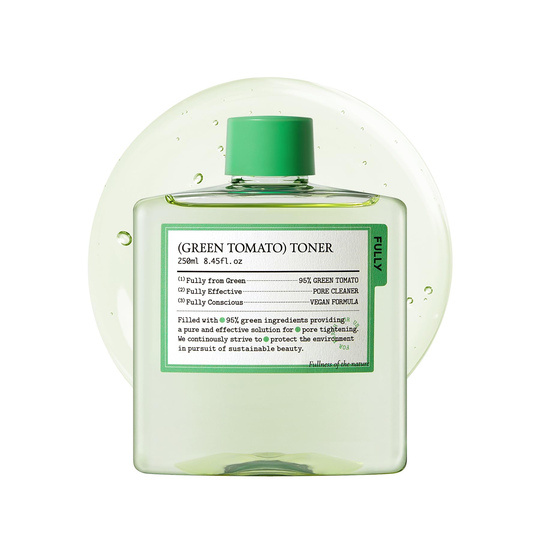 FULLY Green Tomato Toner, Pore Tightening with 95% Green Tomato Extract and VIT C, Skin Soothing and Hydrating, Fragrance Free, Vegan & Dermatologically Tested, 8.45 fl.oz