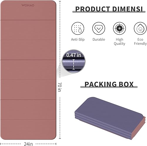 Miniatura 3 de Tapete de yoga de 70 x 24 pulgadas - 12 pulgada de grosor, tapete de ejercicio plegable compacto antideslizante de elastómero termoplástico para