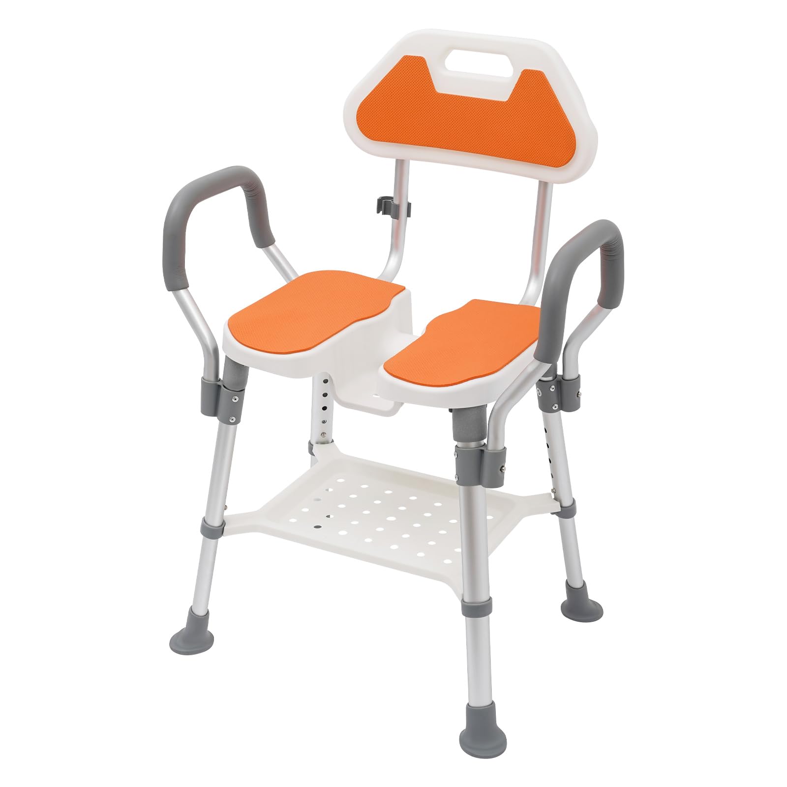Silla de ducha de 38,5 – 48,5 cm de altura ajustable de aleación de aluminio hasta 150 kg, asiento de ducha con respaldo y reposabrazos, antideslizante, para personas mayores, embarazadas, personas