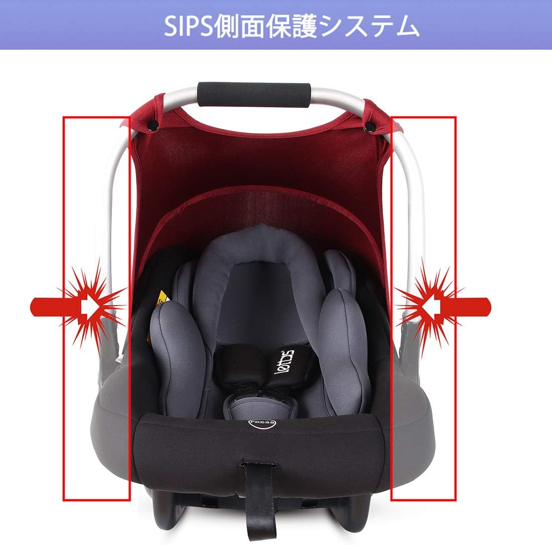 Amazon Lettas チャイルドシート 新生児 15ヶ月 0 13kg Upf50 日よけ 3点式シートベルト固定 軽量持ち運び 一年保証 ワインレッド チャイルドシート 新生児から ベビー マタニティ 通販