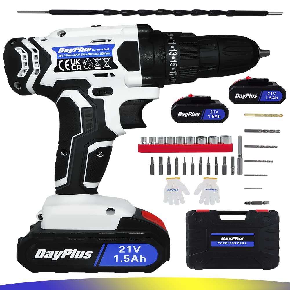 Electric Screwdriver and Drill Cordless with 2xBatteries & 1xCharger, 45N.m Cordless Drill Driver with 3/8" Chuck, 25+1 Torque Cordless Drill, DIY 29 Piece Accessory Kit Screwdriver — image 1