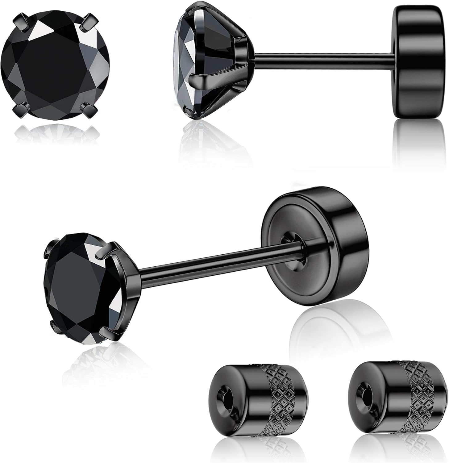JeryWe G23 チタン ピアス スタッドピアス 金属アレルギー対応 軟骨ピアス つけっぱなし 両耳用 シンプル 小さい ピアス レディース メンズ ジルコニア 一粒 ピアス アクセサリー (ブラック+ブラックCZ,4)