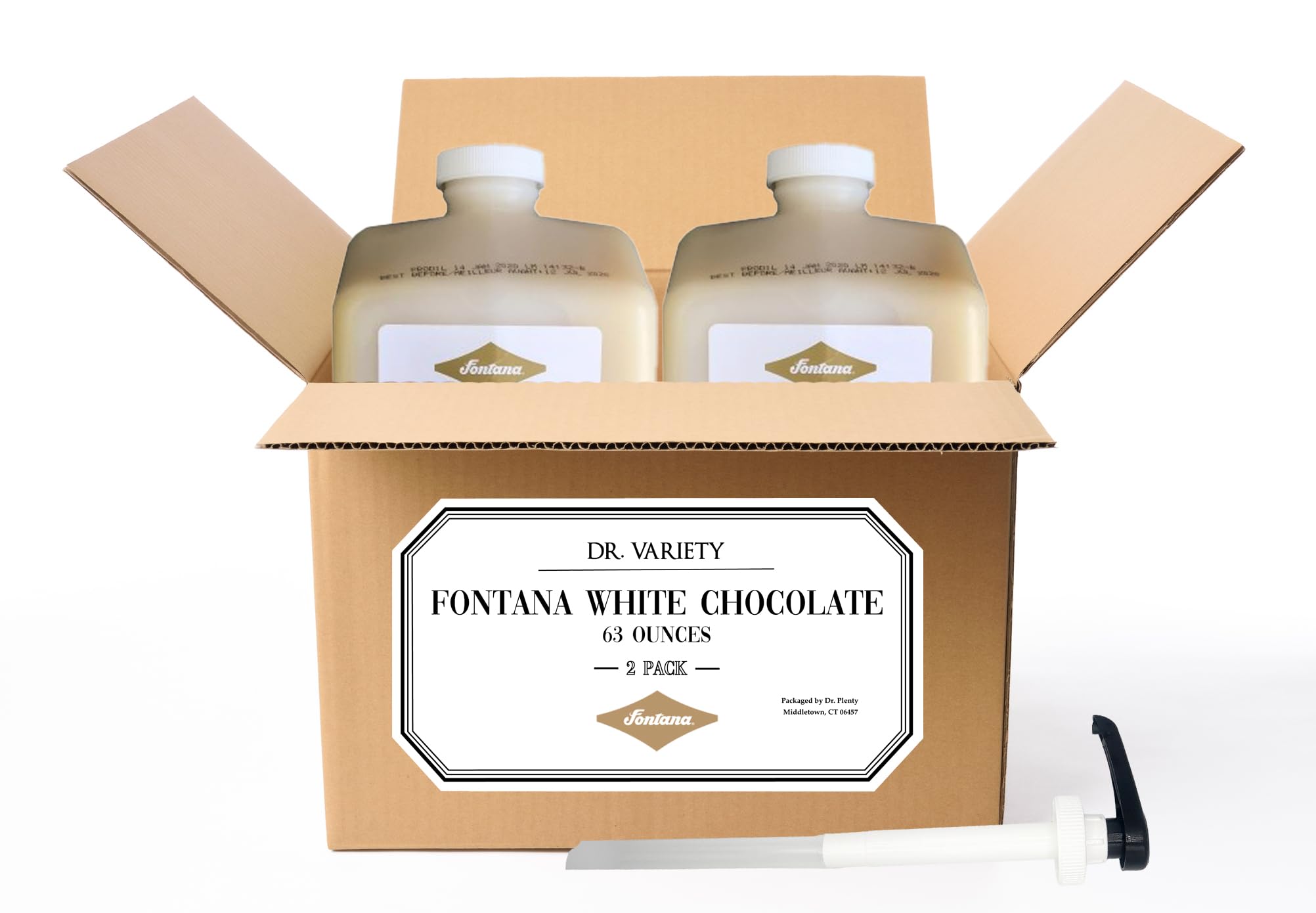 Fontana White Chocolate Mocha Sauce (63 oz, 2 Pack) – Premium White Chocolate Flavoring for Coffee, Lattes, Desserts & Baking – Includes Dispensing Pump for Easy Use – Kosher Certified – By Dr. Variety
