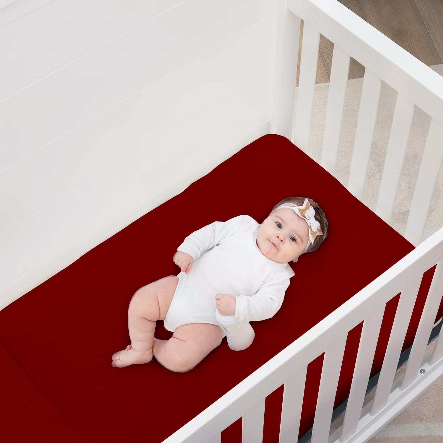 Dee's Collection 2 Pack Mini 24x42 Inch Crib Fitted Sheets Stretchy Portable Fitted Playard Sheet Convertible Playard Mattress Cover,Ultra Soft Breathable 600 TC Cotton Material (Burgundy)