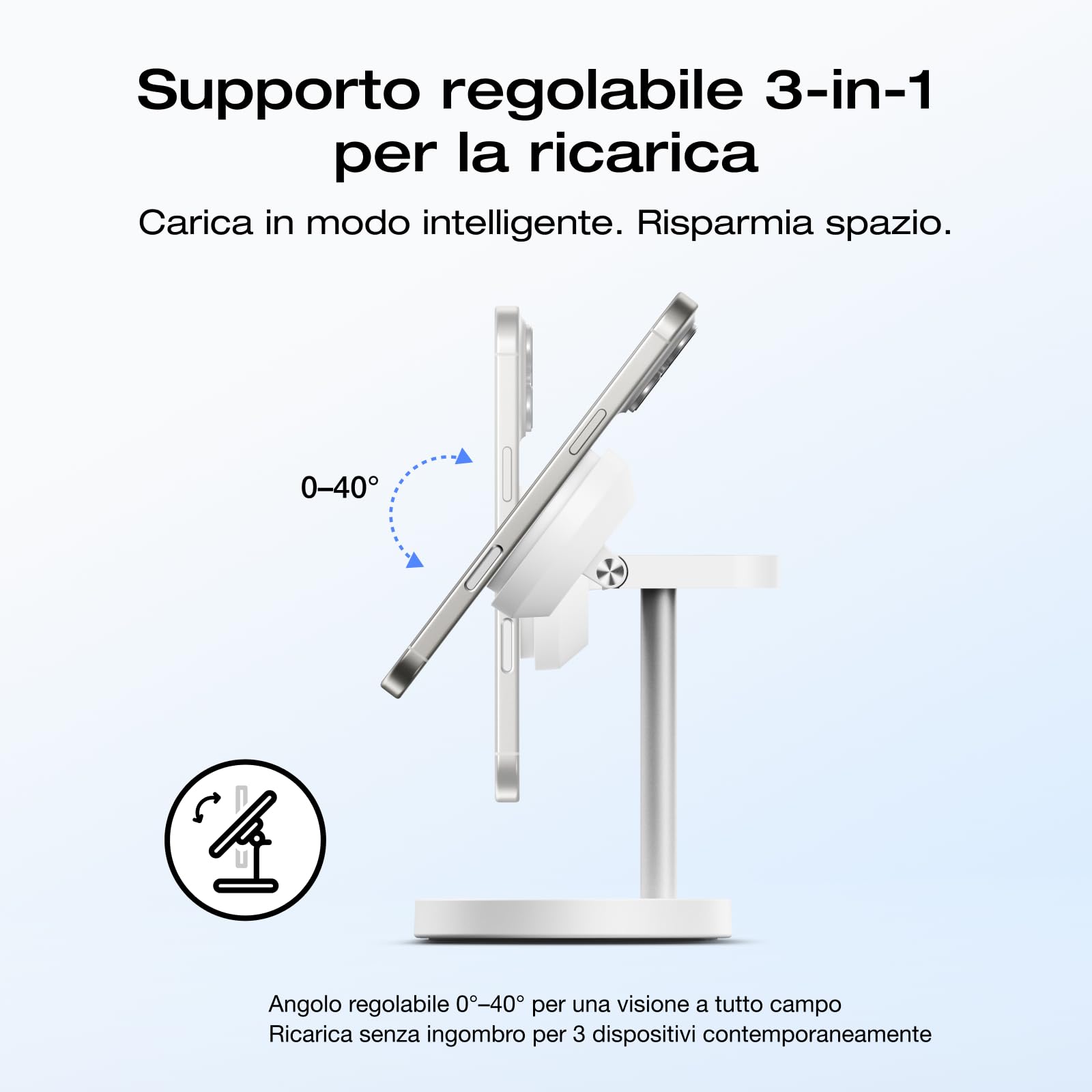 EcoFlow - Stazione di ricarica 3 in 1 Qi2 Magsafe per Apple con supporto regolabile, stazione di ricarica wireless magnetica per iPhone, 15 W, per iPhone 17/16/Series, Apple Watch e AirPods, bianco