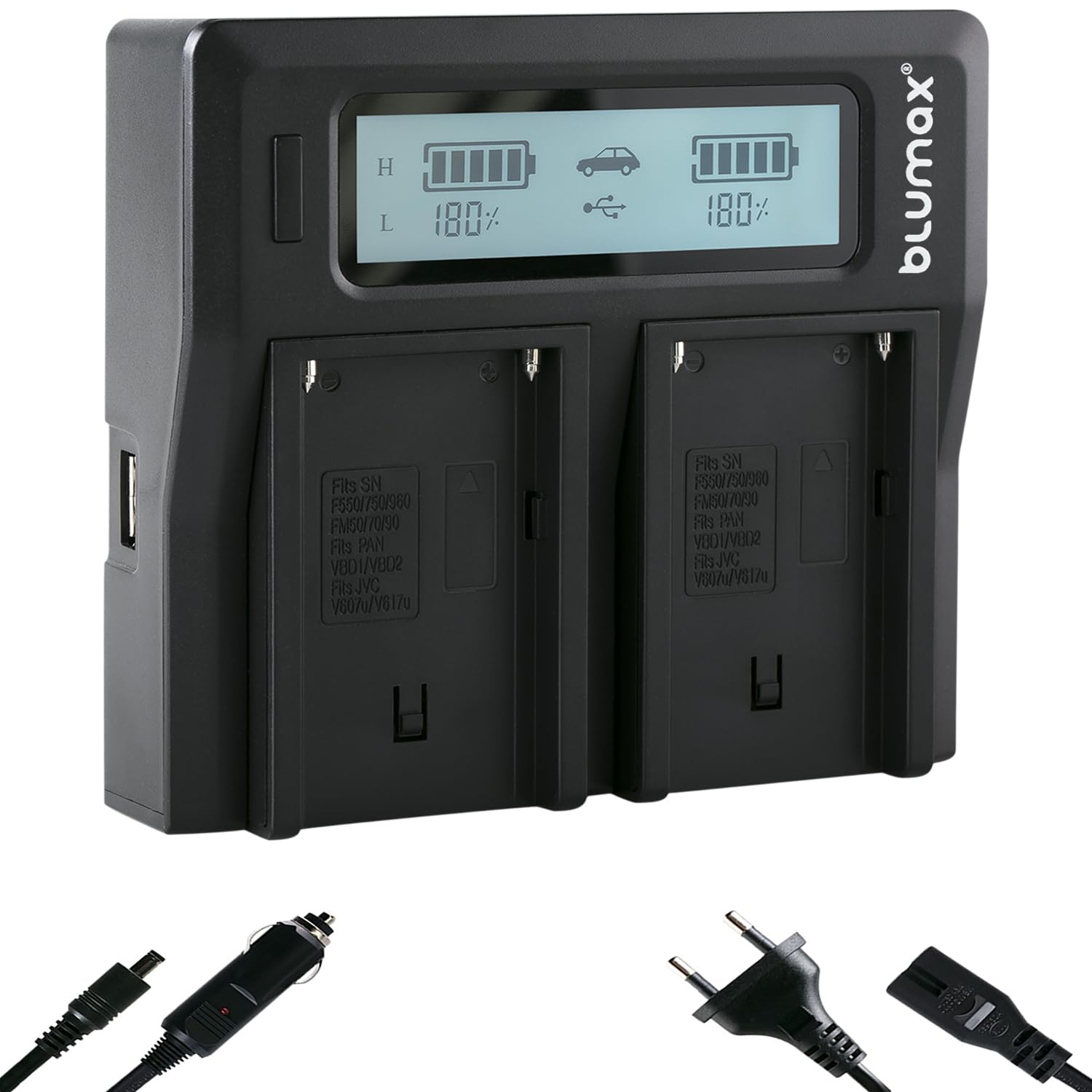 Chargeur Double pour Batteries Type Sony NP-F970/NP-F960 - Compatible avec Sony NP-F970/NP-F960/NP-F990/NP-F550/NP-F750/NP-FM50/NP-FM500H/NP-FM500 - pour Charger 2 Batteries en même Temps