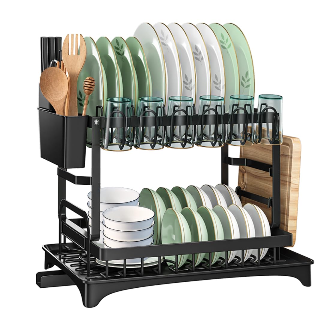 Taotigzu Escurreplatos,escurreplatos sobre Fregadero,escurridor de Platos de 2 Niveles,Cocina,Blanco,42 * 30 * 29cm (Negro)