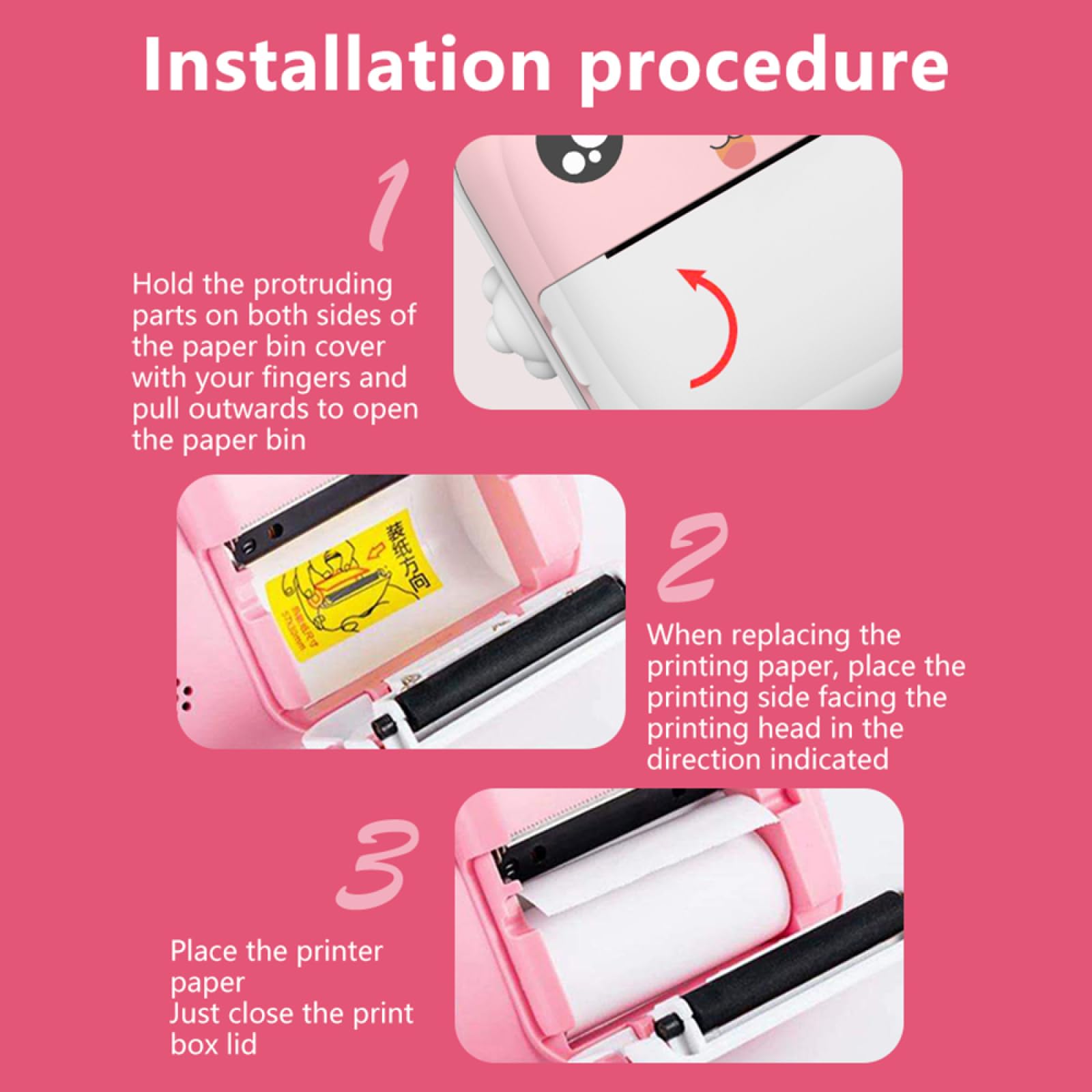 Appareil photo numérique portable à impression thermique instantanée pour enfants - Écran de 6,1 cm - Photo selfie - Vidéo HD - Impression thermique sans encre avec carte mémoire de 32 Go - 3 rouleaux