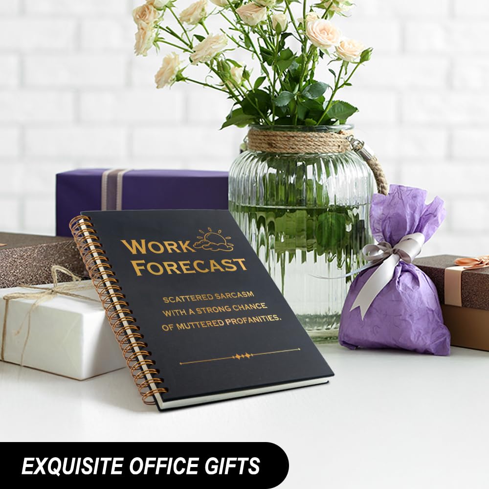 THEBESTU Work Forecast - Cuaderno de espiral en blanco de tapa dura de 160 páginas, divertido cuaderno sarcástico para compañeros de trabajo, compañeros de trabajo, humor de oficina, regalos de