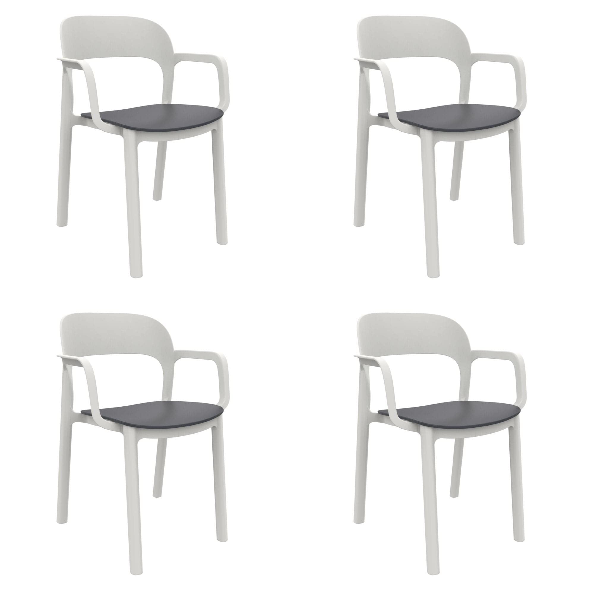GARBAR ONA Set 4 Silla con Brazos Interior, Exterior | jardín, terraza, balcón, Salon, Cocina, Comedor | diseño, Ligero, apilable | Blanco - Gris Oscuro