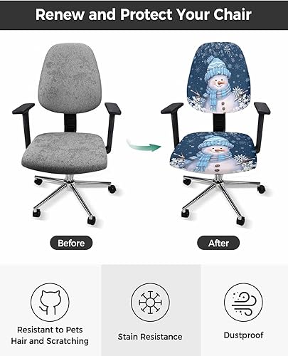 Miniatura 2 de Funda elástica para silla de oficina, diseño de muñeco de nieve, color azul marino, funda de asiento para silla de computadora, funda de respaldo