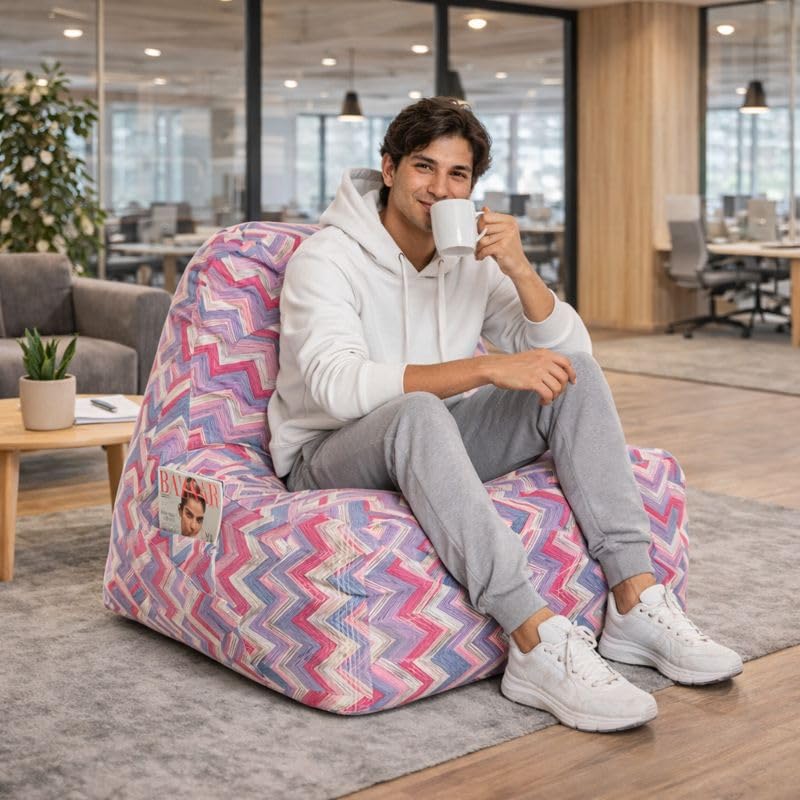 Image of Style Homez Hackey Cotton Canvas Geometric Printed Bean Bag XXL Size Filled with Beans Fillers