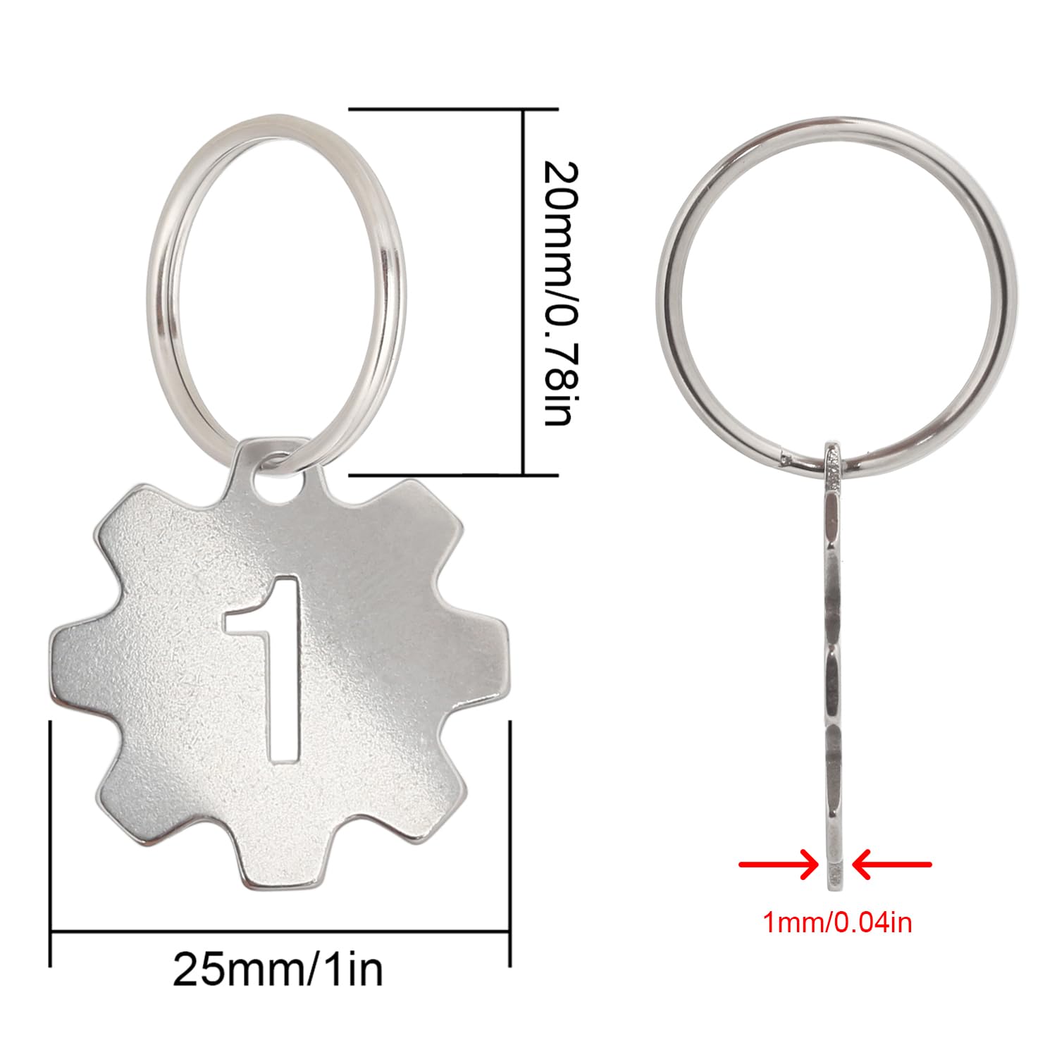 NanTun Gear Shape Numbered Key Tags, 304 Stainless Steel Number Labels with Rings, Metal Keychain Tags for Organization - 1 to 50 - Image 2