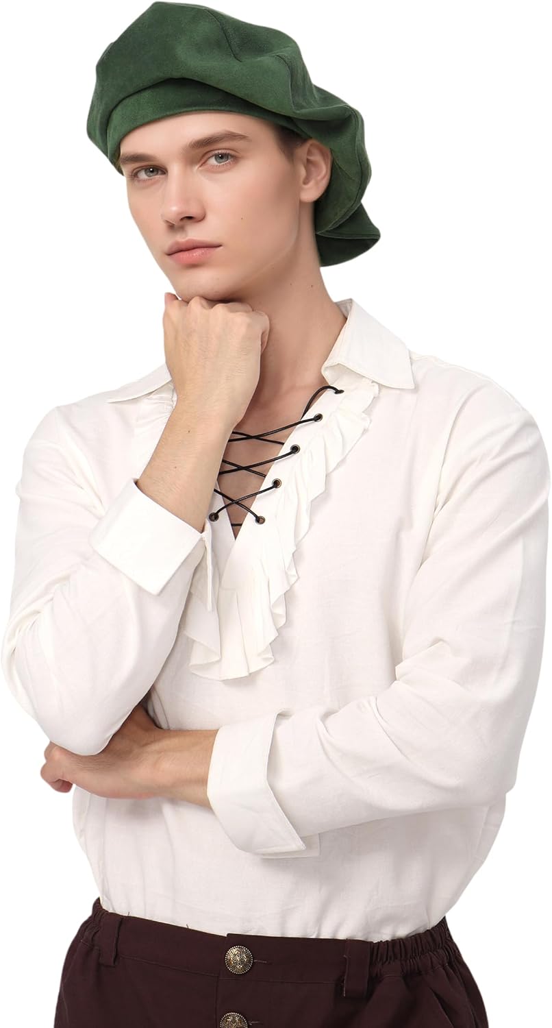 Renaissance Hat Men Medieval Beret Tudor Hat Ren Faire Muffin Cap Minstrel Costume Accessory