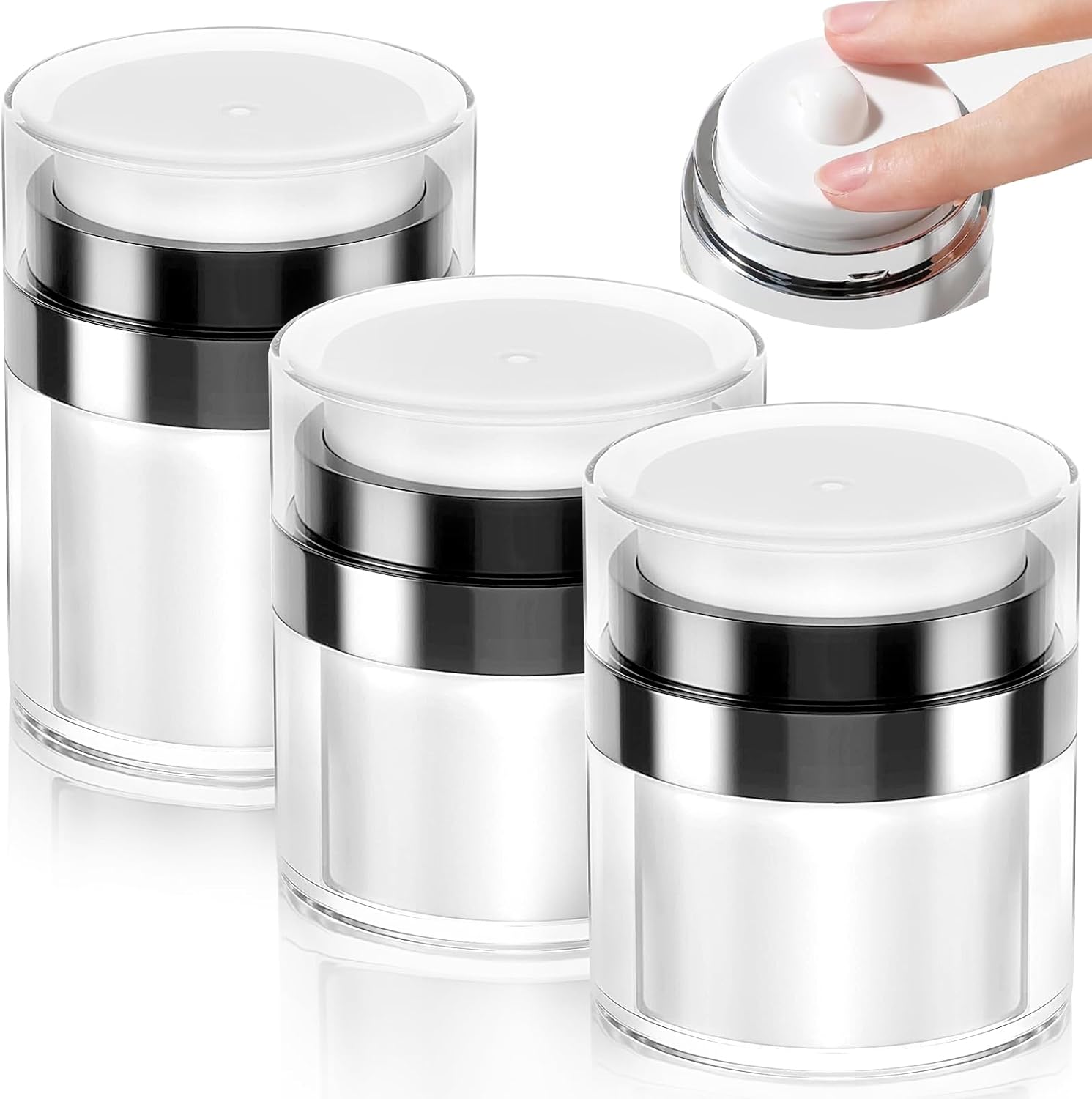 3 Pièces Pot Vide Cosmétiques Sans Air, 30/30/50 ml Distributeur Creme Solaire, Flacon Voyage Accessoires, Flacon Pompe Vide Portable pour Crème, Lotion pour Voyage à Domicile