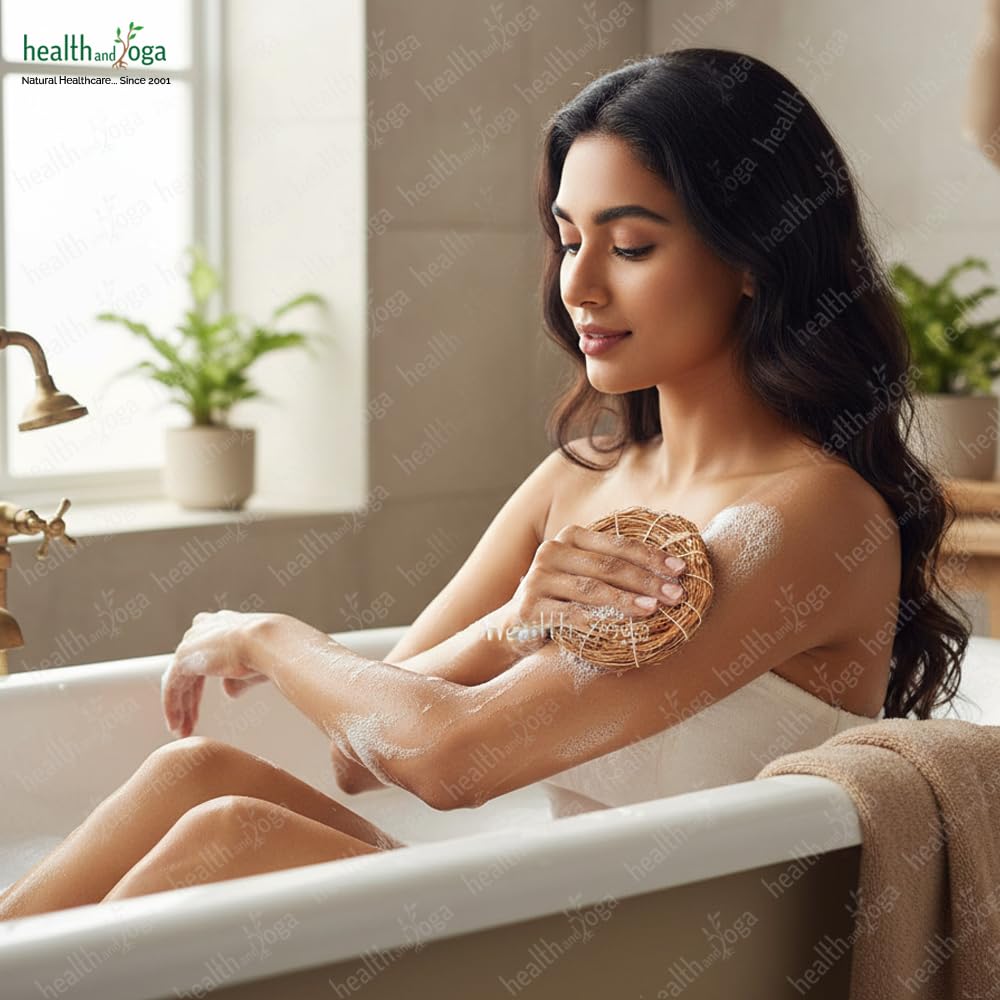 HealthAndYoga(TM) Hypoallergenic Natural Vetiver Bath Scrub - Soothingly Fragrant - Healthier Exfoliation for a Softer and Smoother Skin