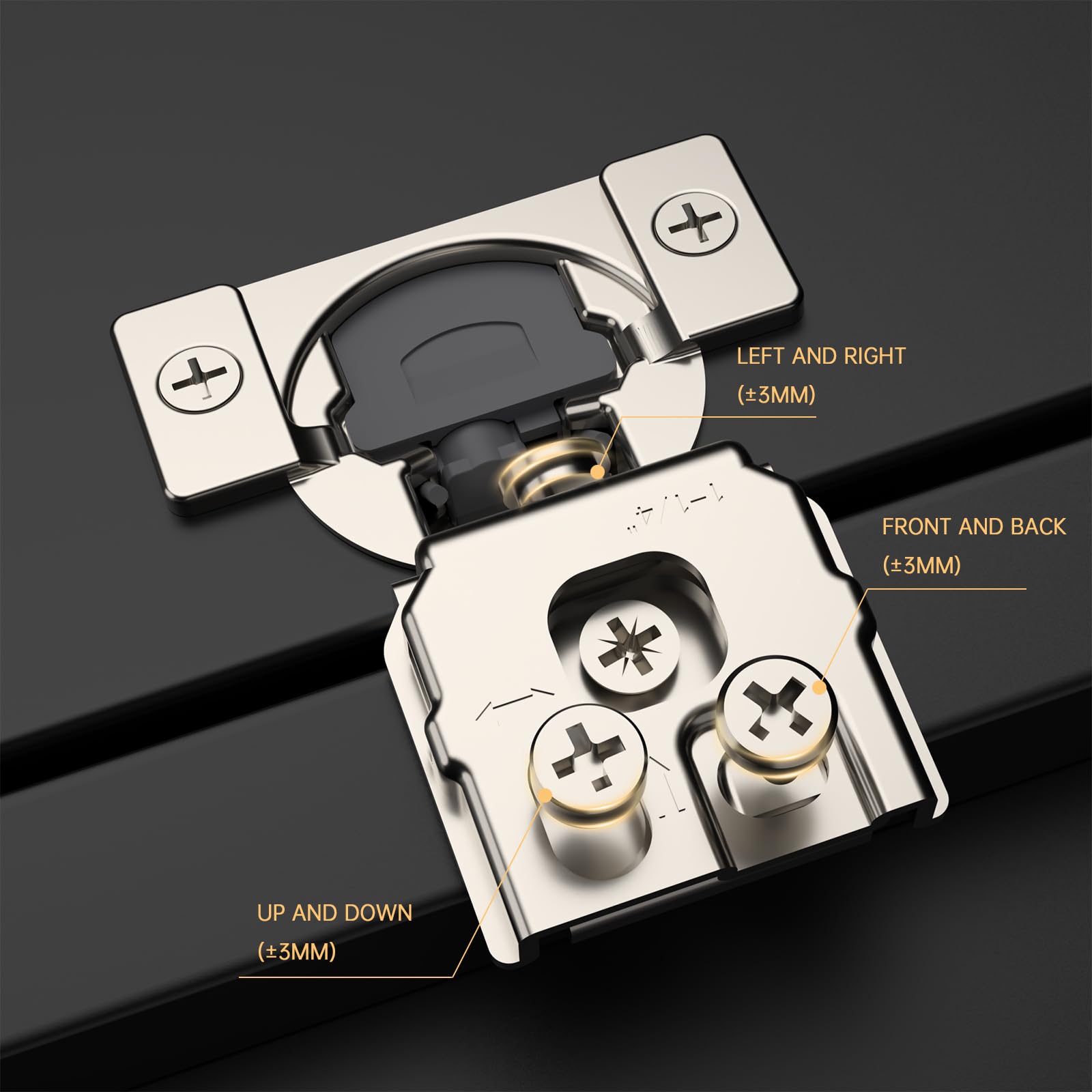 Chibery 60 Stück 3,8 cm Overlay 3D Soft Close Verdecktes Küchenschrankscharnier für Frontrahmentür, vormontierte, einfach zu montierende Dübel, selbstschließend, verstecktes Satin-Nickel, 105° offen