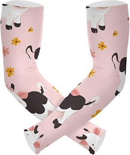 1 par de mangas refrescantes de color rosa de vaca de dibujos animados para jóvenes, protección solar UV, para conductor, deportes al aire libre, Dibujos animados linda vaca rosa, talla de un