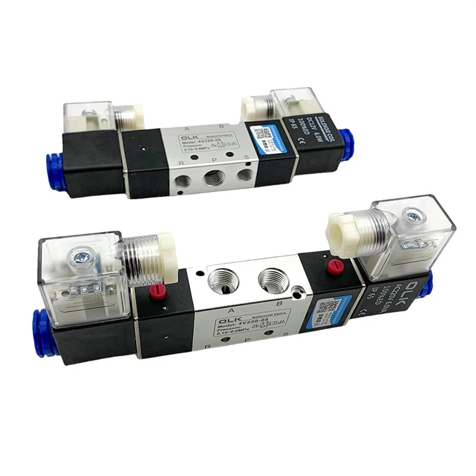 1 Pieza 4V220-08 4V320-10 4V420-15 Válvula solenoide 2 Posiciones Válvulas de Aire neumáticas de 5 Puertos DC12V DC24V AC110V AC220V Bobina Doble Tamaño: AC220V(4V220-08 PC10-02,AC220V)