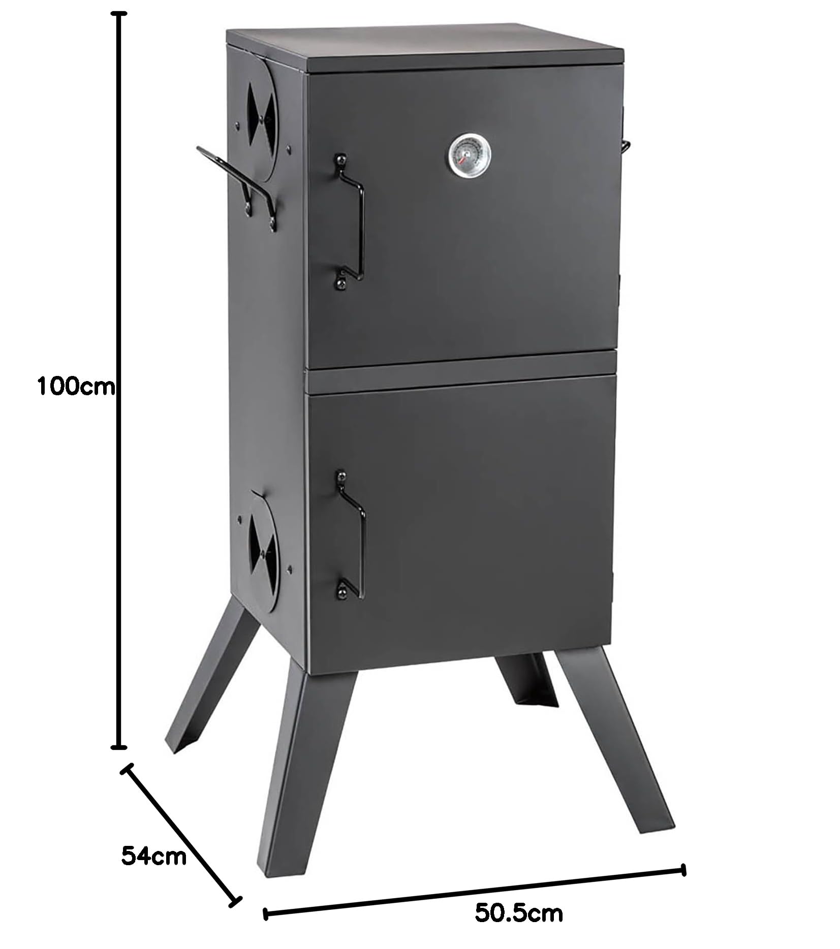 tectake® BBQ Barbecue Smoker a Carbonella, 54x50,5x100 cm, Forno per Affumicatura a Legna, Acciaio Resistente al Calore, Indicazione Temperatura, 2 Ganci Presa, Griglie Cromate, Affumicatore