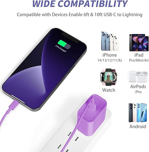 Miniatura 6 de Cargador de iPhone de carga rápida, [Certificado MFi] Paquete de 2 cargadores rápidos de 20 W tipo C con [3 metros y 1.8 metros] cable USB C a