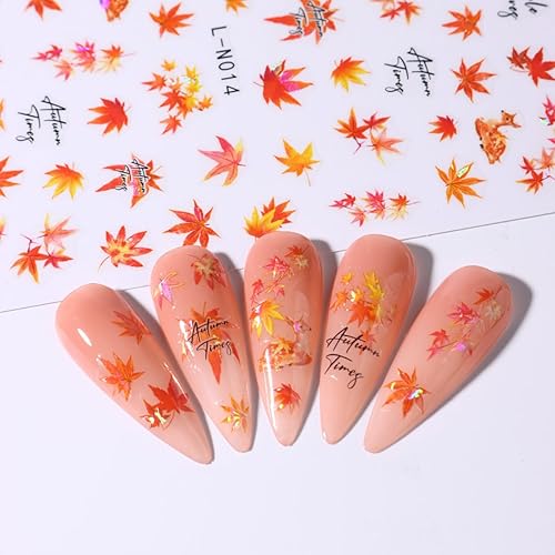 Miniatura 7 de Calcomanías de arte de uñas de otoño, 6 hojas de arce, autoadhesivas, 3D, diseño de hojas de ginkgo, ardilla, calabaza, otoño, suministros de arte