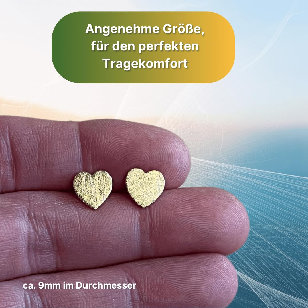 Ohrstecker Herz 925 Silber, Gold & Roségold, 9 mm eismatt