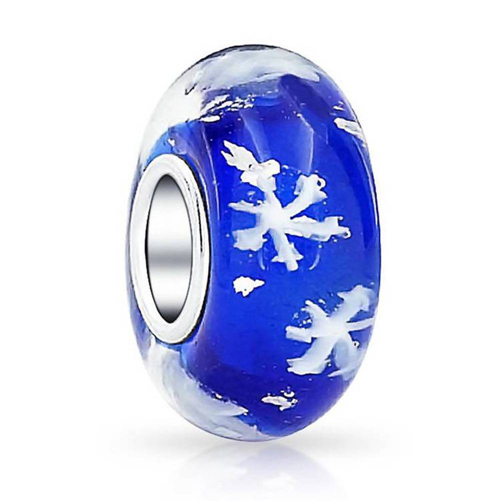 Christmas Snowflake Murano Glass Charm 925 Sterling Silver Winter Charms Fit European Bracelets