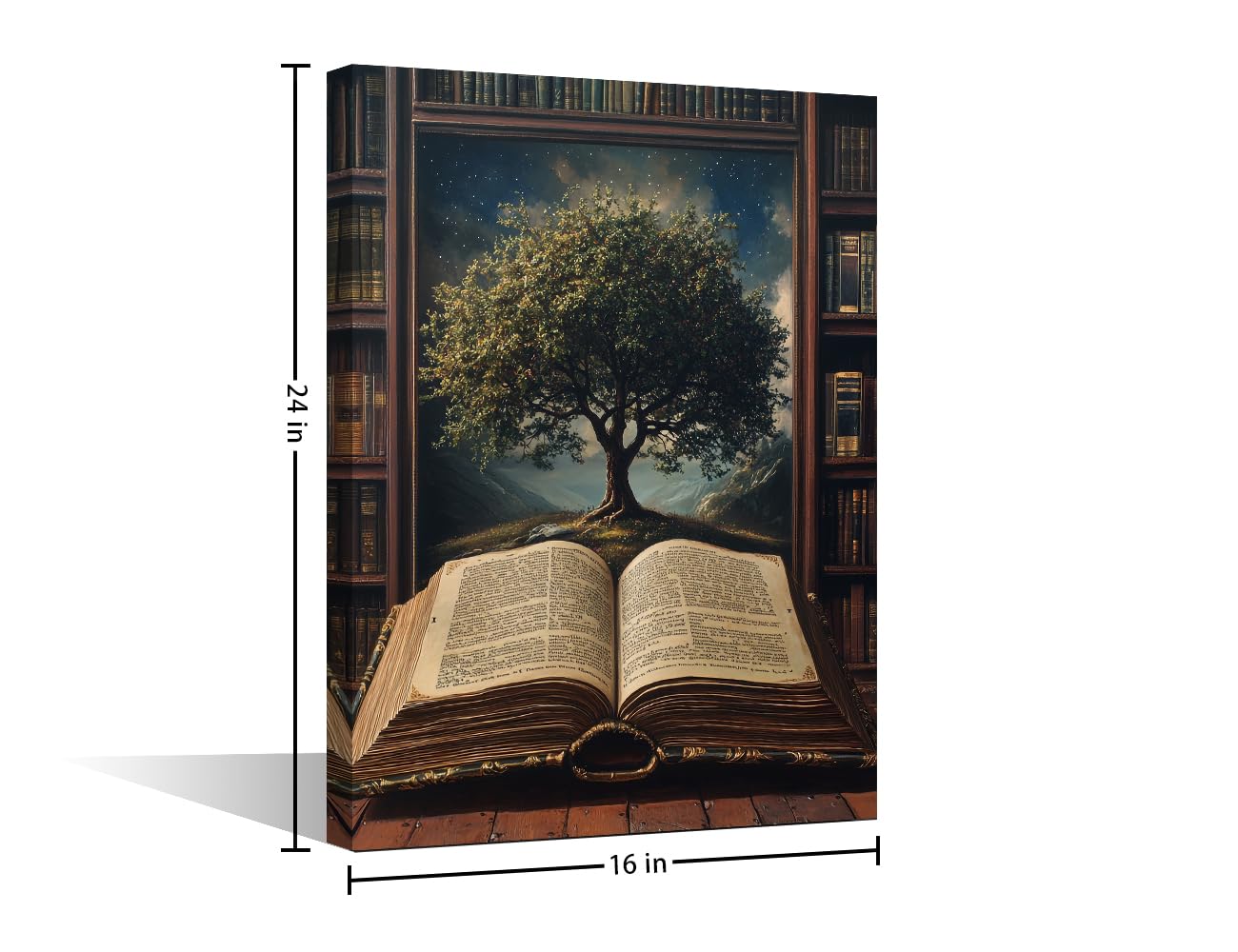 TISHIRON 1 panneau d'art mural arbre de vie 1 pièce livre antique impression sur toile bibliothèque œuvre d'art pour murs de maison, peinture encadrée pour chambre à coucher, bureau, 61 x 40,6 cm