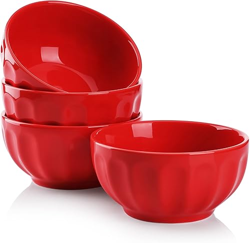 Sweese 106.403 - Cuencos estriados de porcelana, 26 onzas para cereales, sopa y frutas, juego de 4, azul marino