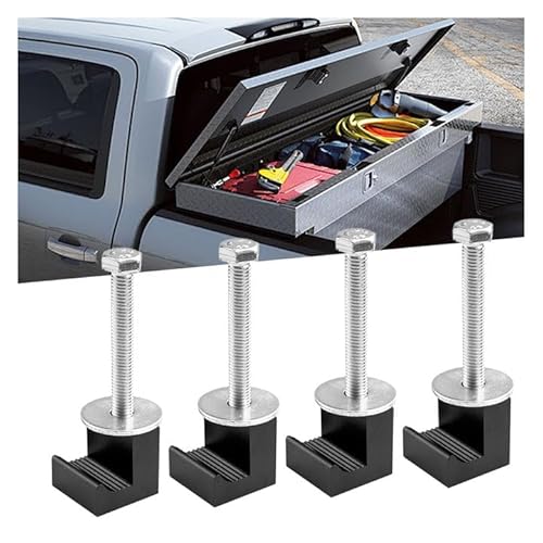 4PCS Truck Tool Box Mounting Kit, J Hook Truck Toolbox Clamps, No Drilling, Pickup Truck Aluminum Crossover Tie Downs, Tool Box Accessories for Fix Supplies and Truck Position (Black)