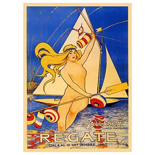 CANVAS 1897 Blond Girl Lady Sailboat Regate Lago Lake Maggiore Italy Italia Italian Sport Vintage Poster Repro 16" X 22" Image Size ON CANVAS. We Have Other Sizes Available