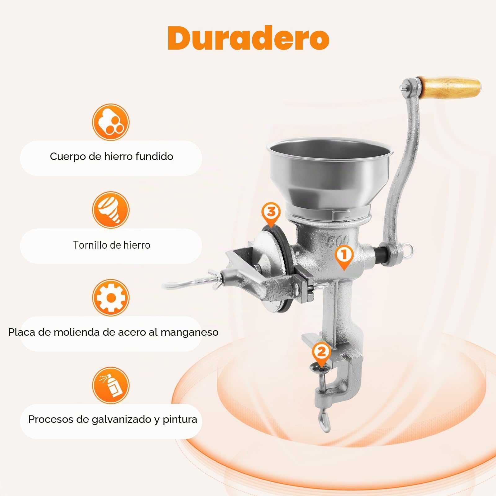 Molinillo de grano manual, trituradora de grano resistente, molinillo de malta, molinillo de café, máquina en polvo para especias secas, hierbas, cereales, café, arroz, pimienta
