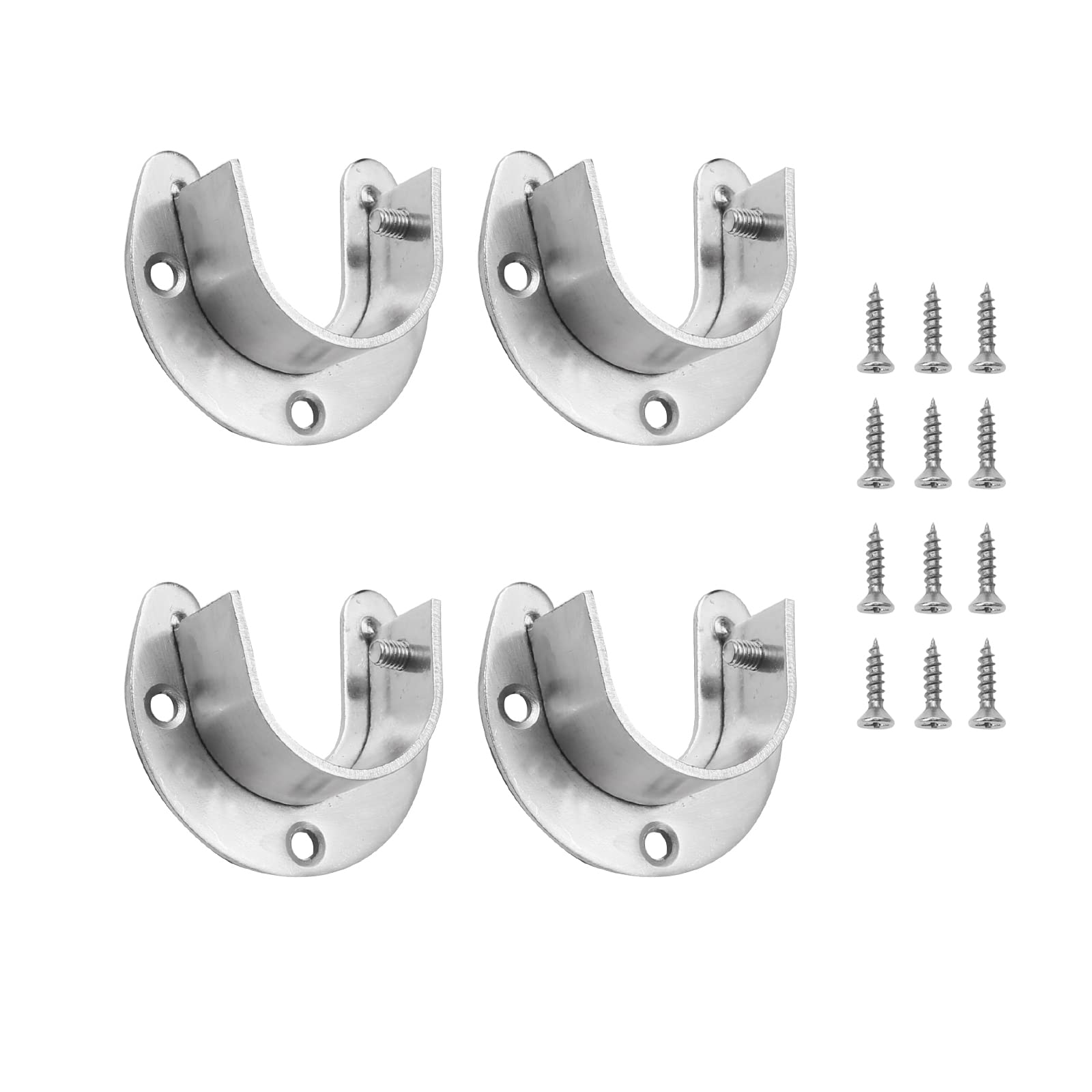 4 Pcs Closet Rod Sockets, Wardrobe Bracket for Curtain Closet Rod Flange Socket Kit, Rod Support U-shaped Set for 28mm to 32mm Rail, Silver