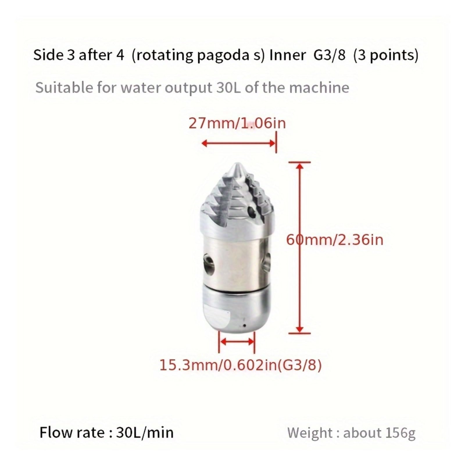 Ugello rotante 360°, G3/8 interno, 30L/min