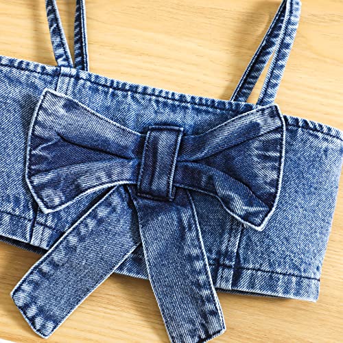 2PCS Toddler Kids Girls Baby Summer Outfit Set Spaghetti Strap Sleeveless Bow Denim Camisole + Skirt Shorts2