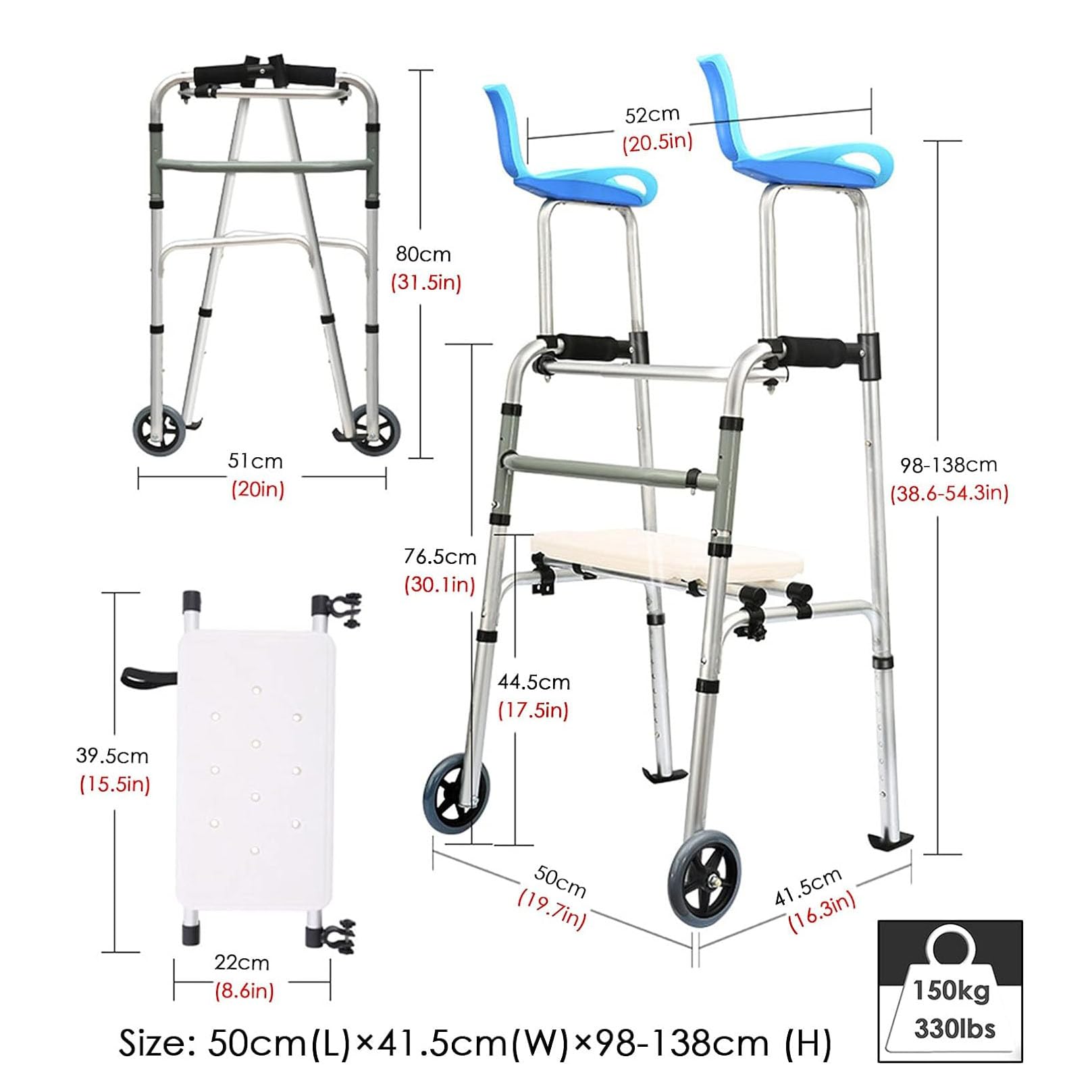 Andador Vertical Ligero, Andador Plegable para Personas Mayores, Andador con Ruedas para Ponerse de pie con apoyabrazos, para Adultos Mayores discapacitados, B