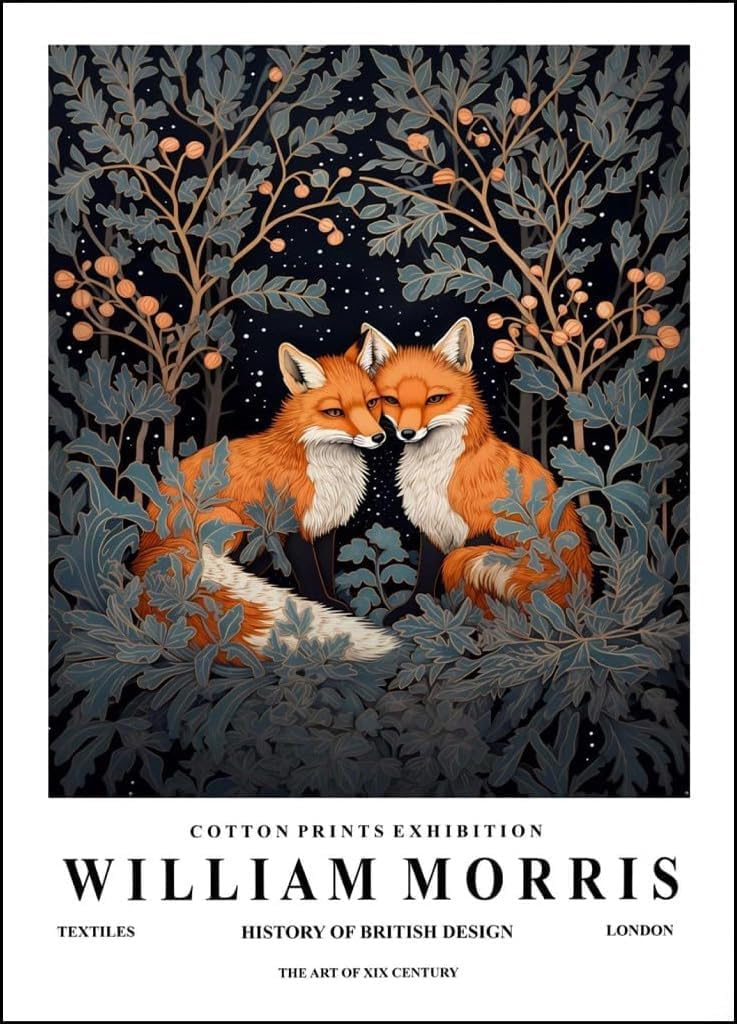 Matvsd Kohecs William Morris Two Foxes in Forest Canvas Wall Art, Unframed, 30x40cm