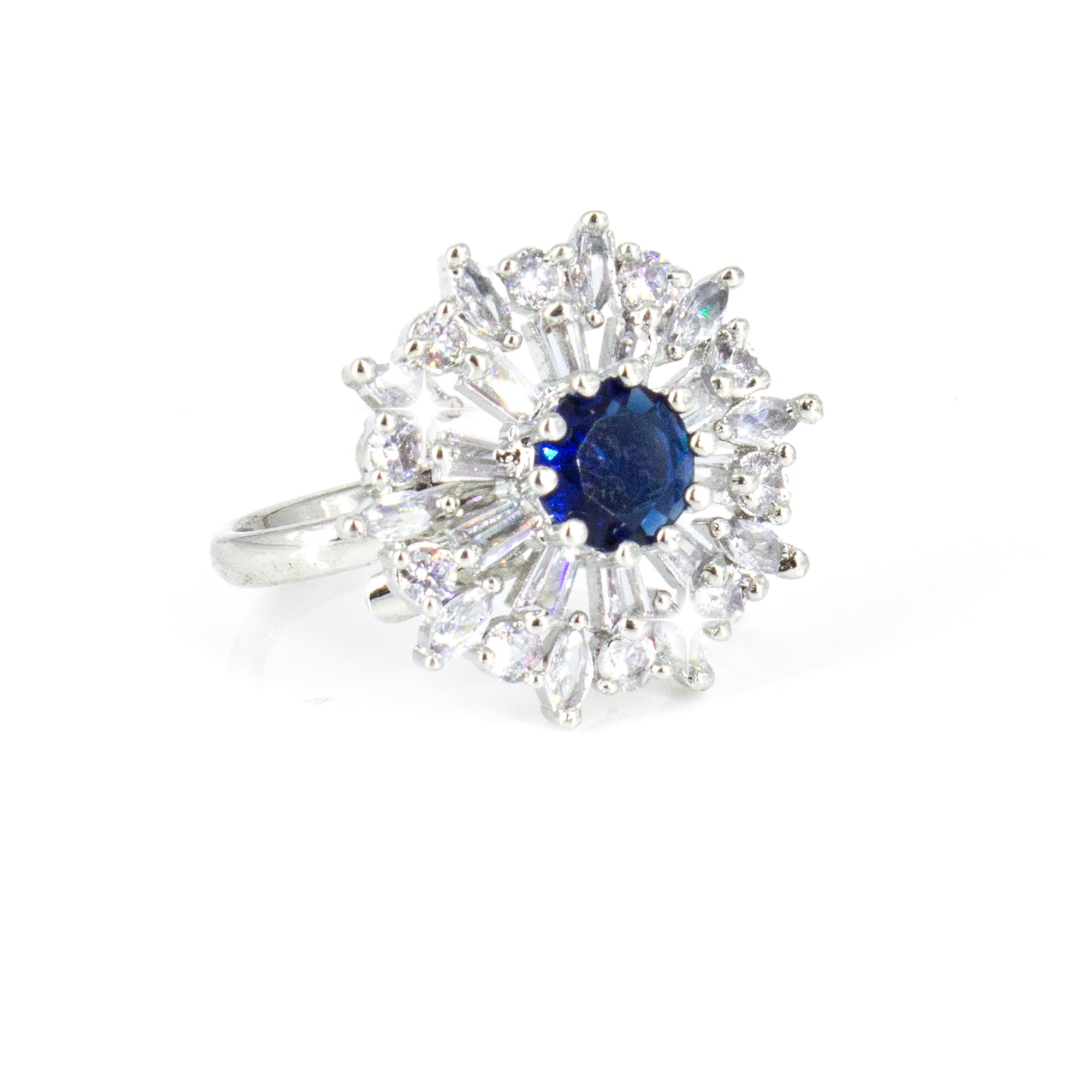 Ring For Women Rhodium Plated American Diamond Blue Crystal Ring For Anniversary, Birthday, Cocktail Women and Girls-image-14