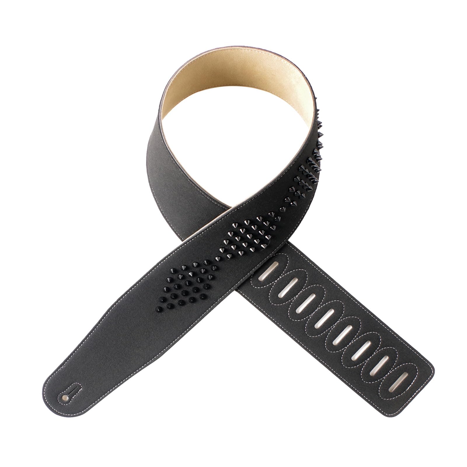 Correa de guitarra punk de microfibra con tachuelas de metal, diseño de hombro ancho, longitud ajustable para mayor comodidad