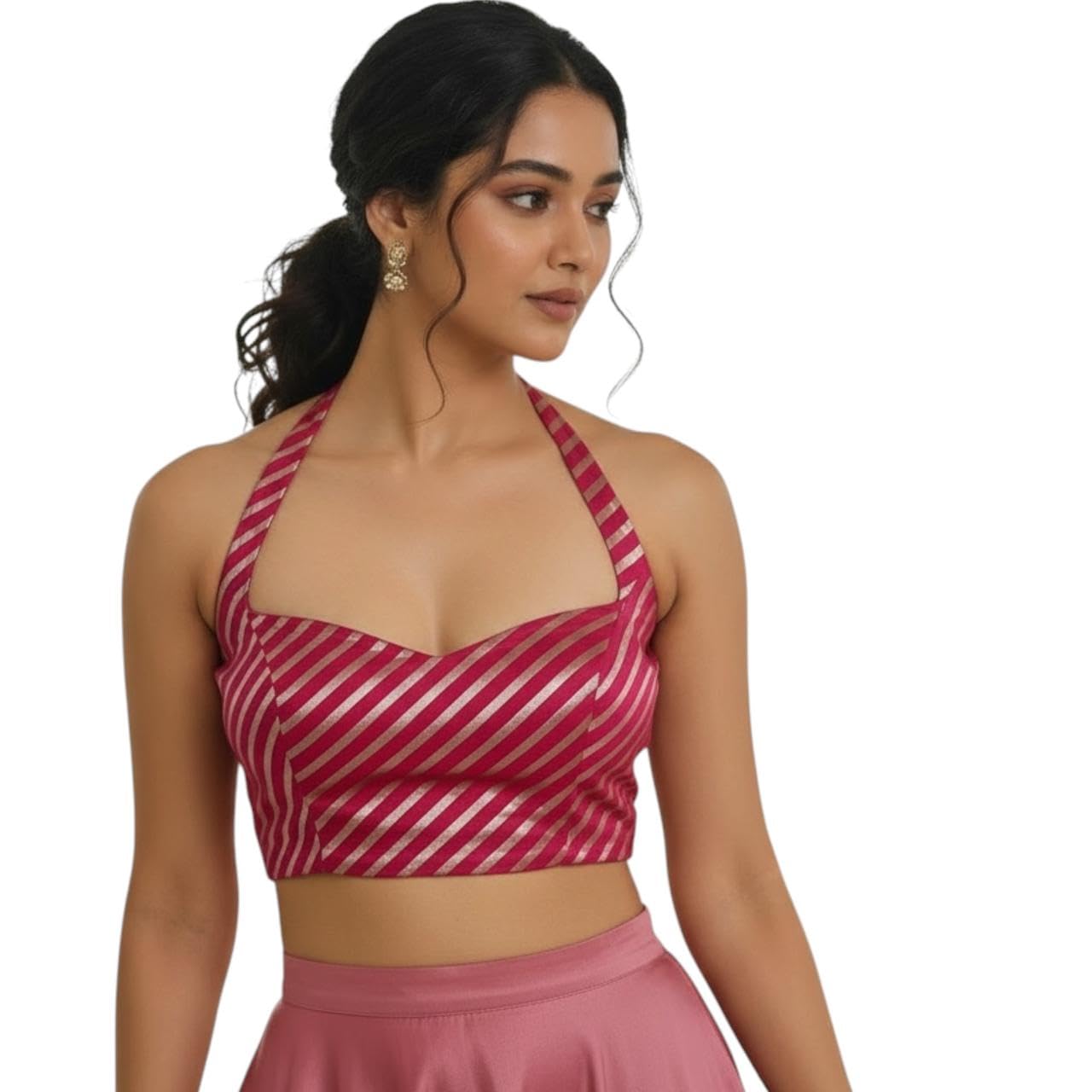 Women's Striped Halter Neck Blouse-picture-45