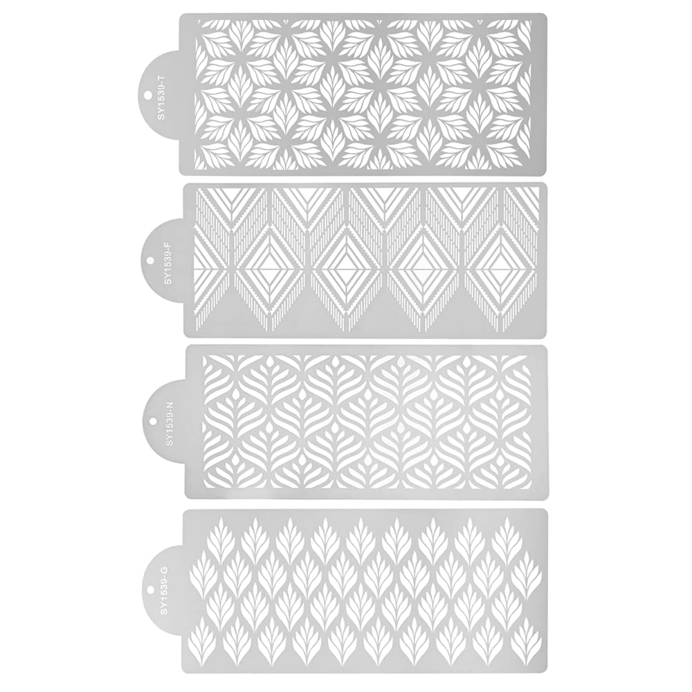 ZAYOIZY Cake Decorating Stencils Set of 4 Cookie Baking Templates Spray Floral Mesh Stencil, Cake Side/Edge Stencil Decoration Molds, White, 15.3in x 5.9in