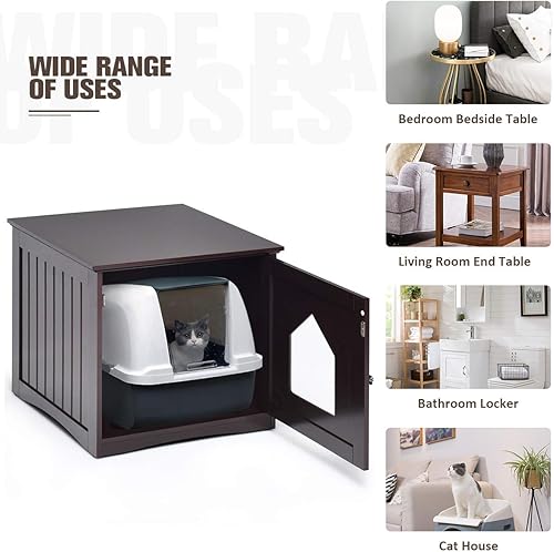 Miniatura 7 de Tangkula Caja de arena para gatos, muebles ocultos, mesita de noche para mascotas con puerta magnética, casa decorativa para gatos, baño interior