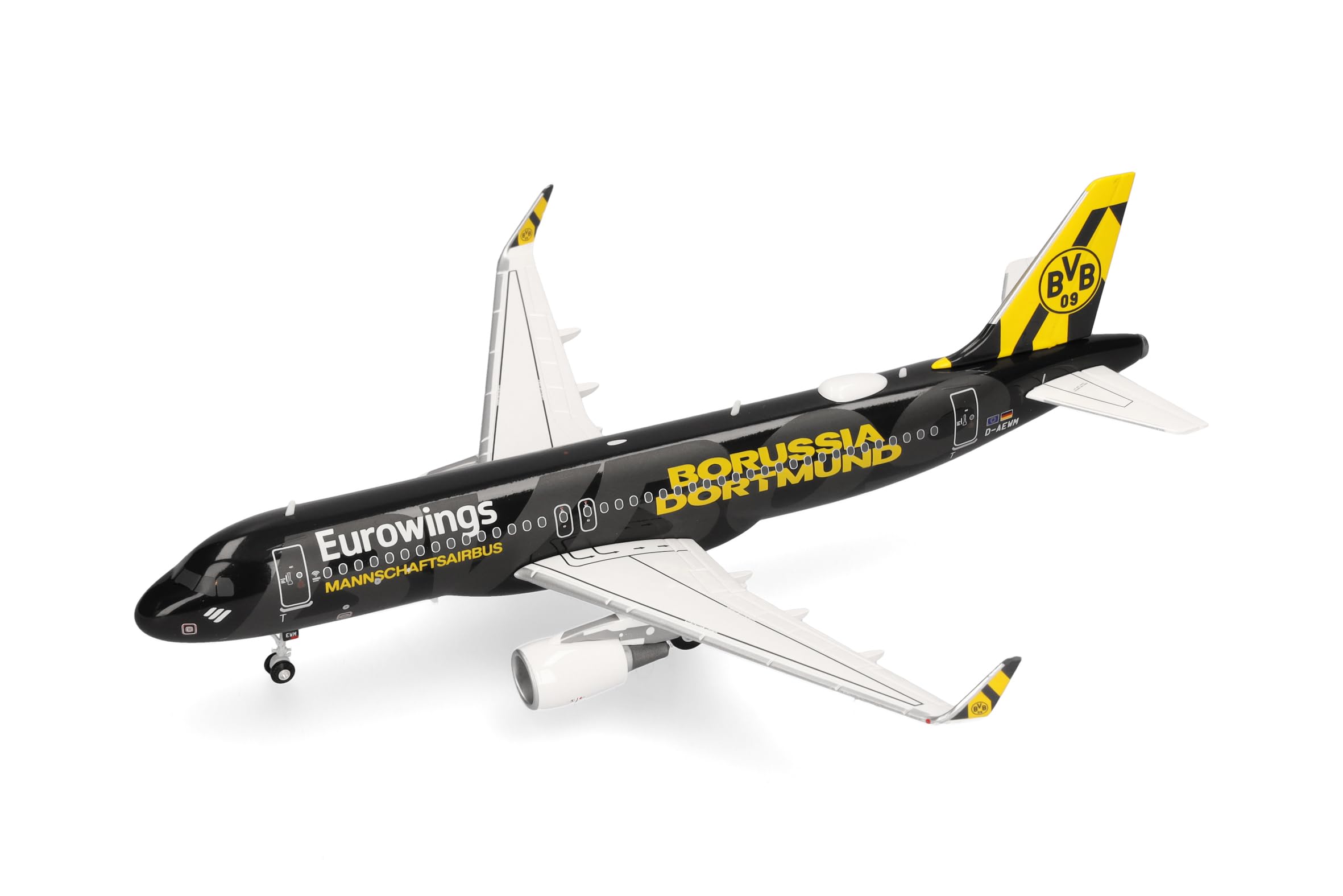 Herpa modello di aereo Eurowings Airbus A320 "BVB Mannschaftsairbus" (2025), in scala 1:200, modello di aereo, pezzo da collezione, miniatura deco, statuetta con supporto in metallo